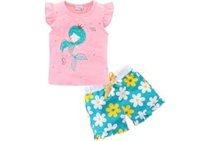 Mud Kingdom Girls Outfit Summer Cute Cartoon Cotton Shorts Set 2-9 Years