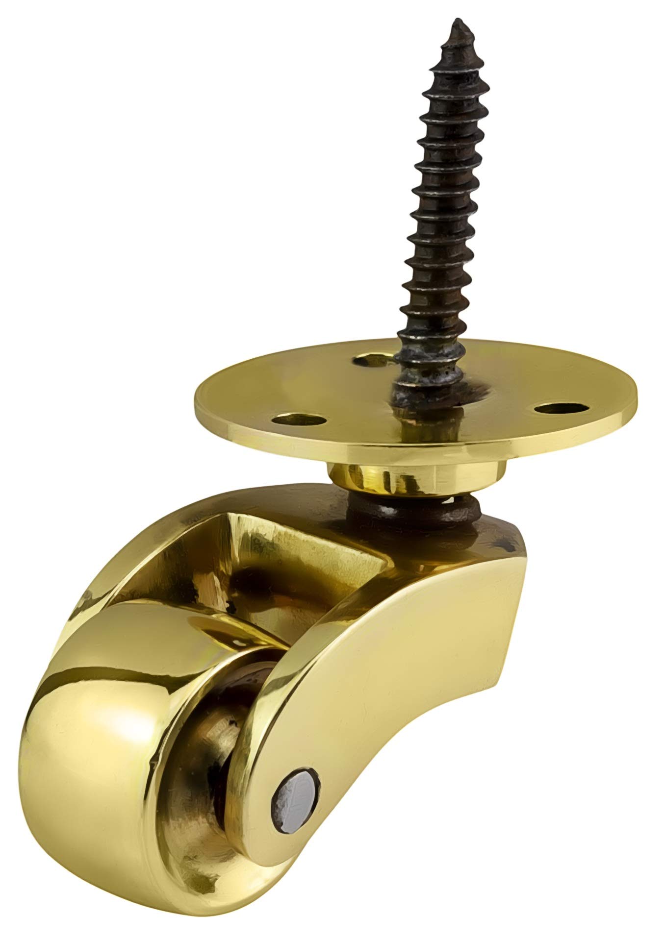 Solid Brass Castor Caster with 22mm Wheel (Single Piece) – Genuine Solid Polished Brass – Antique Vintage – Screw Style Fitting – Polished Brass – UK Company