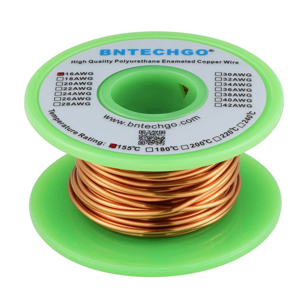 BNTECHGO 16 AWG Magnet Wire - Enameled Copper Wire - Enameled Magnet Winding Wire - 4 oz - 0.0492" Diameter 1 Spool Coil Natural Temperature Rating 155℃ Widely Used for Transformers Inductors