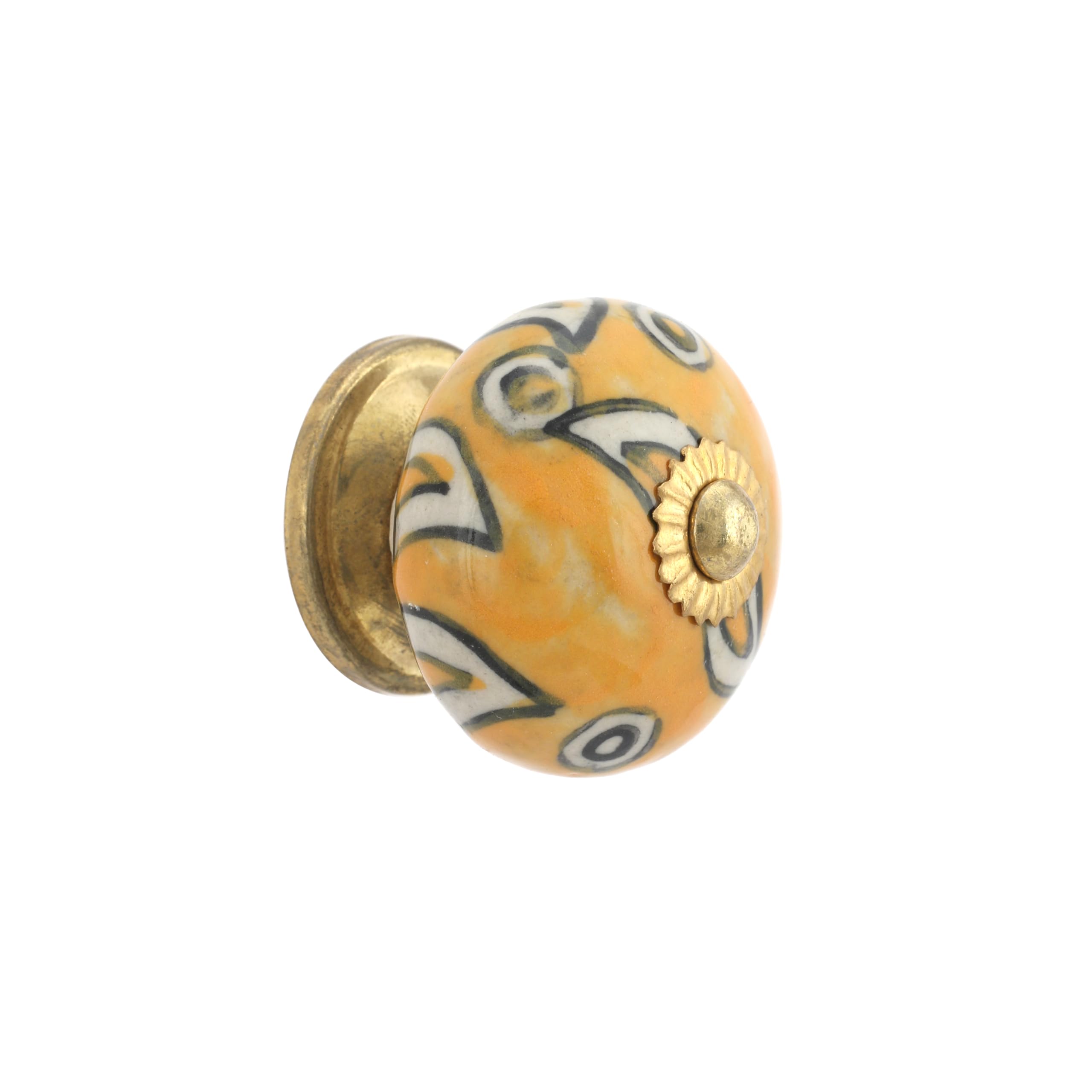 Rasiya Art Ceramic Dresser Boho Knobs for Cabinets and Drawers - Handmade Ceramic Kitchen Cupboard Wardrobe Pull Handle Countryside Boho Decor Furniture Hardware - Mustard Yellow - Pack of 4