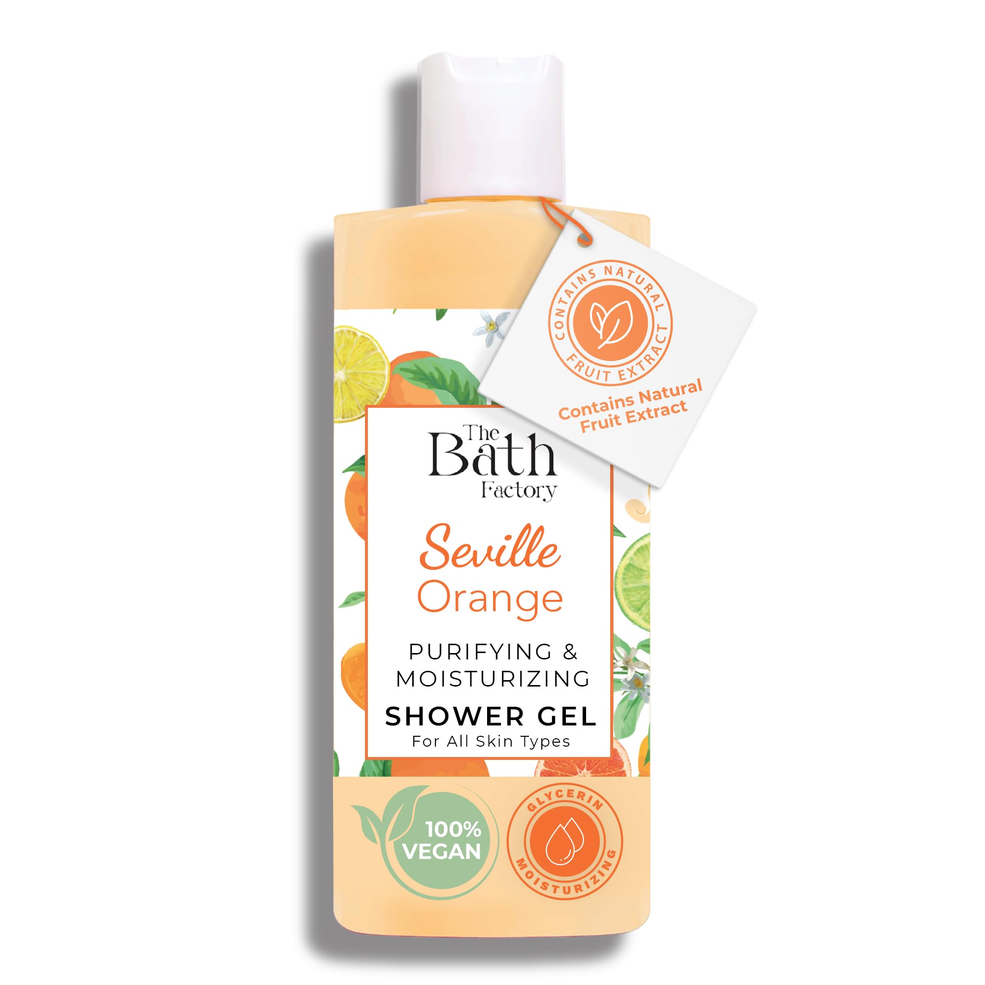 The Bath Factory Shower Gel for Body Wash | 100% Vegan & Ocean Soap Contains Natural Sea Salt | Moisturizing Liquid Soap as Bath Products for Men & Women | 13.5 Fl Oz (Sevilla Orange)