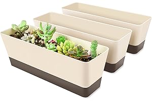 SUREAM 3 Pack Indoor Window Box Planter, 12x3.8 Inch Rectangle Herb Planter with Tray, Modern Small Succulent Cactus Flower Plastic Plant Pot for Window Sill, Garden Balcony, Office Shelf Decoration