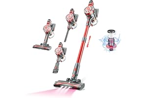 WLOTPO Cordless Vacuum Cleaner,Vacuum Cleaners for Home with Super Suction,Stick Vacuum Cleaner Rechargeable Up to 35 Mins Runtime,Lightweight Hardwood Floor Vacuum for Pet Hair,Carpet(Red)