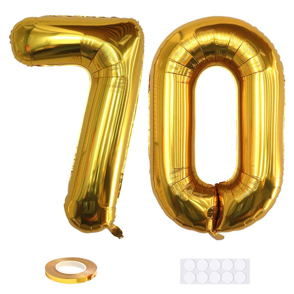 Xihuimay Number 70 Balloons 40 inch Digital Alphabet 70 Birthday Digit 70 Helium Big Balloons for Birthday Party Supplies Wedding Bachelorette Bridal Shower, Gold Number 70