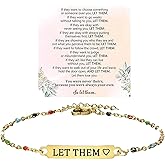 TACBSP Let Them Colorful Bracelet for Women Self Worth Motivational Enamel Beaded Bracelet Engraving Tube Stainless Steel Inspirational Bracelet Friendship Bracelet Jewelry Gifts