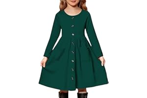 Arshiner Girl's Dresses Button Down Midi Long Sleeve Casual Sundress A-line Dress with Pockets