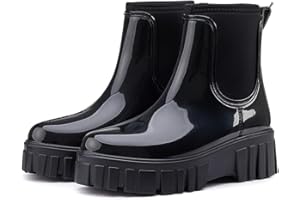 Gets Womens Rain Boots, Waterproof Platform Rubber Chelsea Rainboots, Comfortable Short Shoes Ankle Garden Boots for Outdoor Work