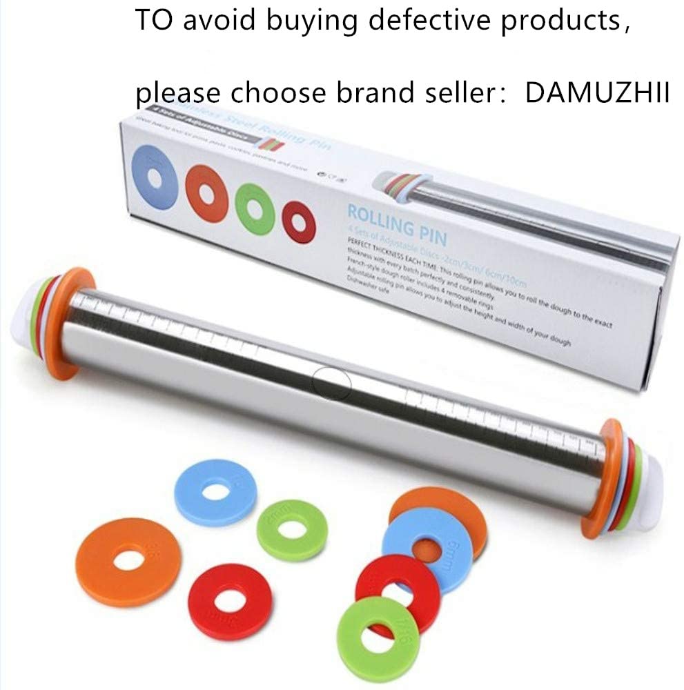 Rolling Pin nonstick and Silicone Baking Pastry Mat combo kit, Adjustable Rolling Pin With Thickness Rings for Baking Fondant, Pizza, Pie, Pastry, Pasta, Dough, Cookies (red)