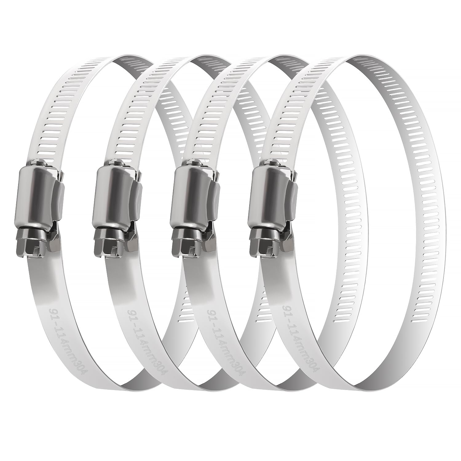 YIXISI 4 PCS 91-114 mm Hose Clips, 304 Stainless Steel Hose Clips, Adjustable Hose Clamps, Jubilee Clip, for Hose Pipe Tube — image 1