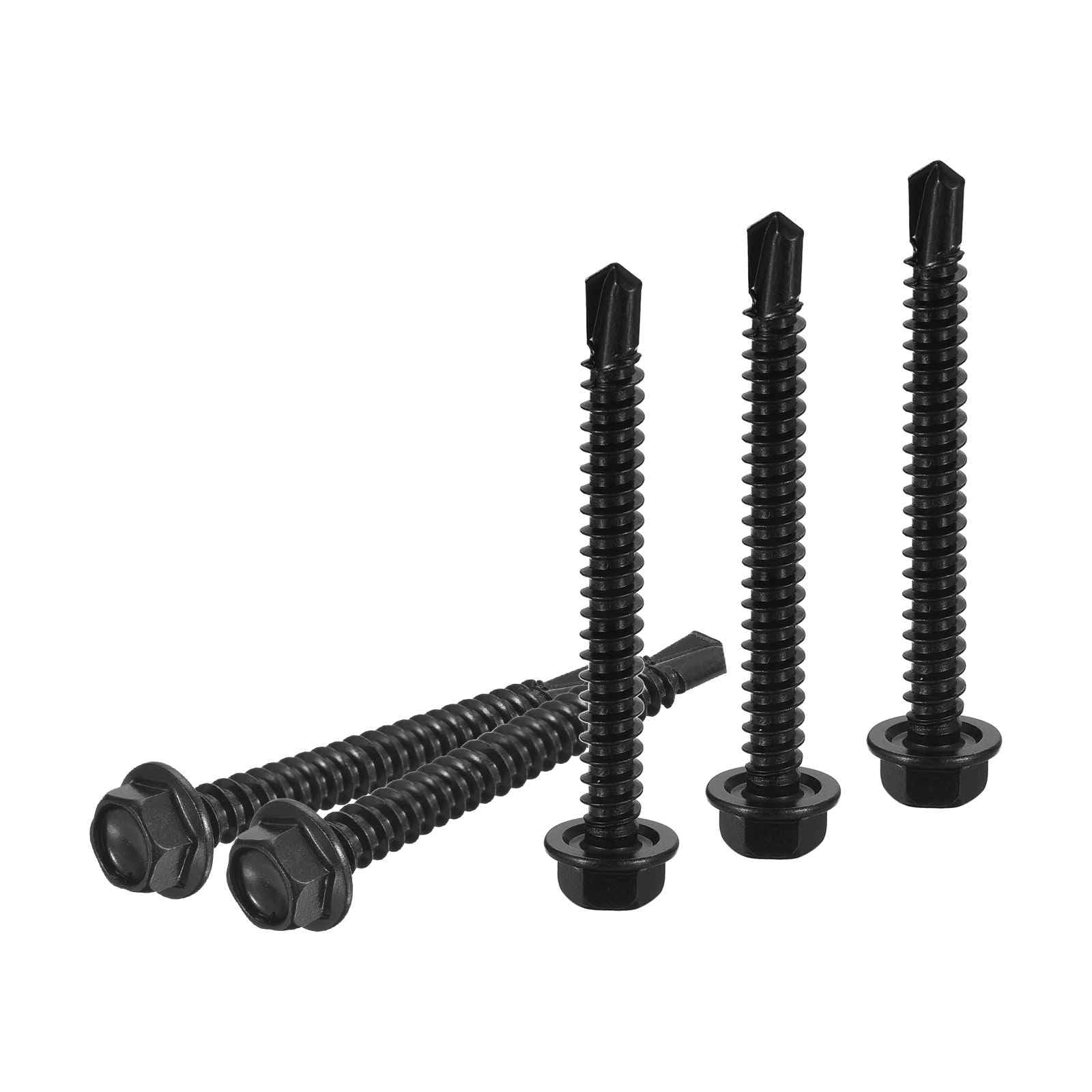 DTGN #12x2" Hex Washer Head Self Drilling Screws - 50Pack - Good for Machine - 410 Stainless Steel Black Oxide - Self Tapping Sheet Metal Screws