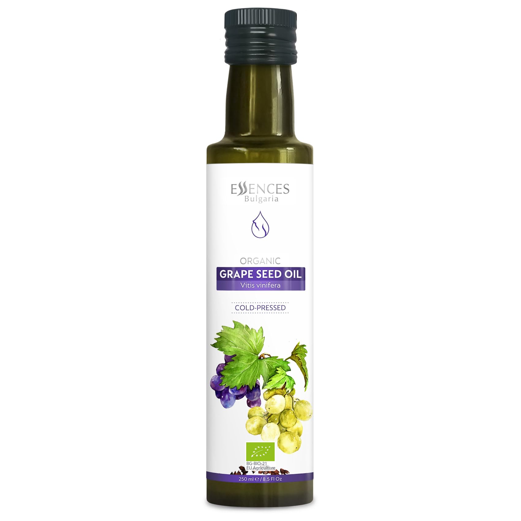 Essences Bulgaria Organic Grape Seed Oil 250ml | 100% Natural Cold-Pressed Oil | Extra Premium Quality | Excellent Taste | Dips | Salads | No Additives or Preservatives | Non-GMO | Vegan