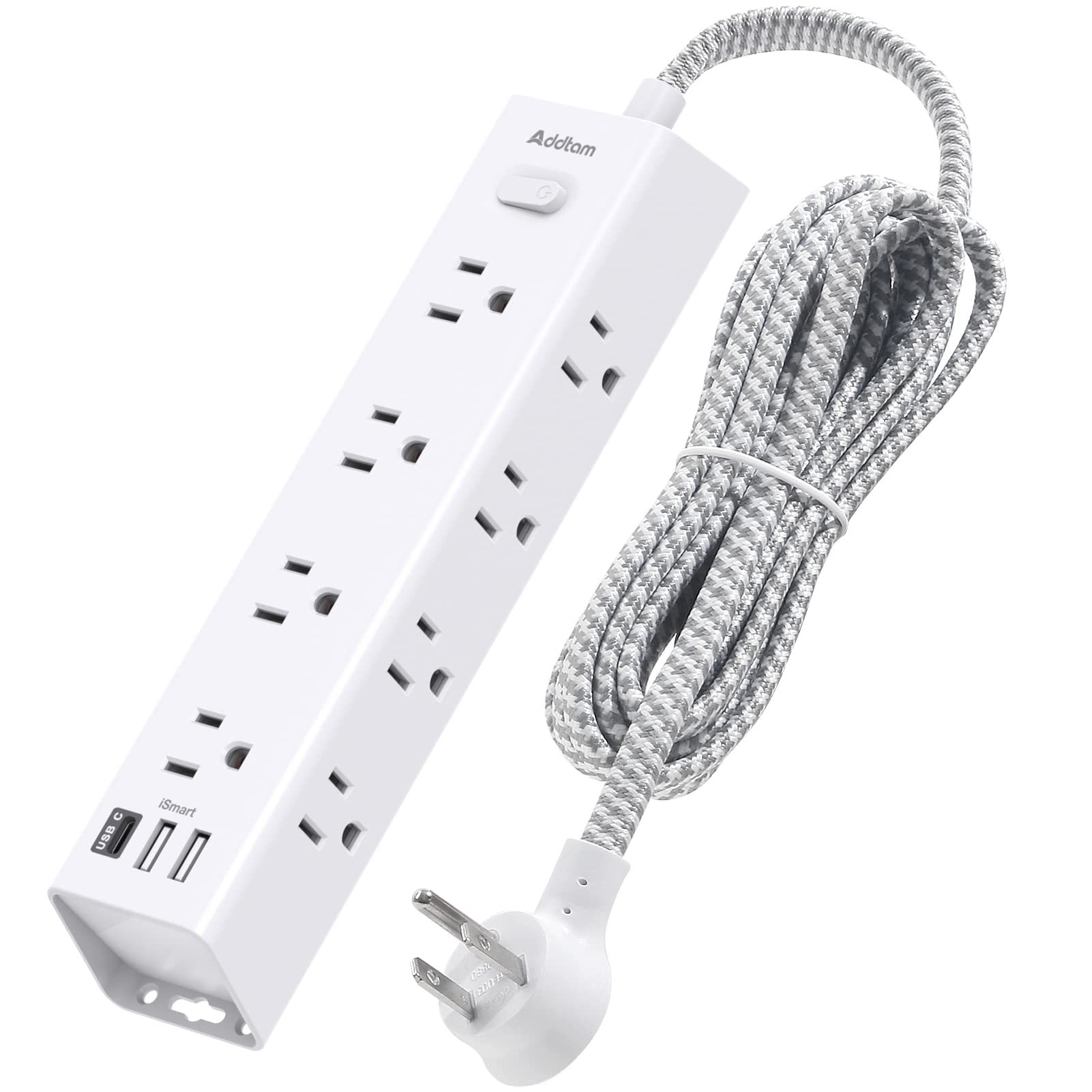 Photo 1 of Surge Protector Power Strip - 5 FT Extension Cord, Power Strip with 12 Widely AC Outlet 3 USB, Flat Plug Wall Mount Overload Protection, 1050J, Desk Charging Station for Home Office, ETL Listed,White