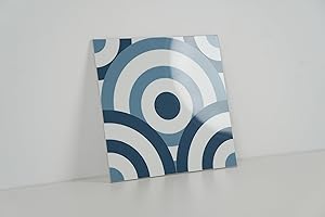 COLAMO LUXURY Swatch Glossy Blue Peel and Stick Tile,Self Stick on Kitchen Backsplash for Accent Wall, Waterproof Adhesive Faux Ceramic Wall Tile for Bedroom,Bathroom,Living Room,RV(8”x8”,Ring Design)