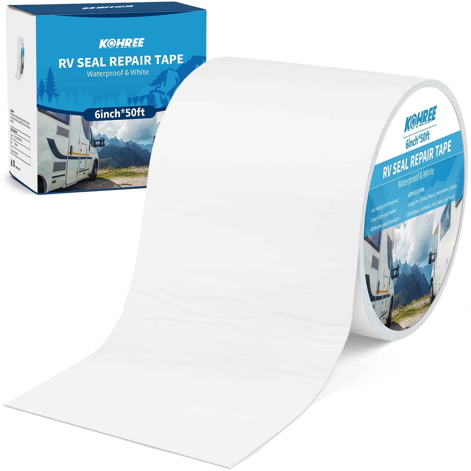 Photo 1 of Kohree RV Sealant Tape, 6 Inch x 50 Foot RV Roof Tape White, UV Resistant, Weatherproof Repair Sealant Tape for RV, Boat Sealing, Truck Stop Camper Roof Leaks
