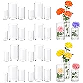 24 Pack Glass Cylinder Vases for Centerpiece, 4 6 8 Inch Tall Clear Cylinder Flower Vases Glass Hurricane Floating Candle Holder Vases Bulk for Table Shelf Party Home Wedding