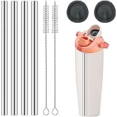 8Pcs Straw Replacement, Compatible with Owala 30oz & 40oz FreeSip Sway Bottles & Tumblers Accessories, 4 Reusable Stainless Steel Straws with 2 Cleaner Brushes and 2 Silicone Replacement Stoppers