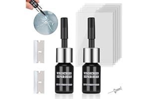 Kunsia Windshield Crack Repir Kit (2pcs) Rock Chip Repair Kit Windshield Repair Kit for Chips and Cracks, Windshield Repair Glue Quick Fix for Bullseyes Half-Moon Cracks Star-Shaped Chips and Cracks