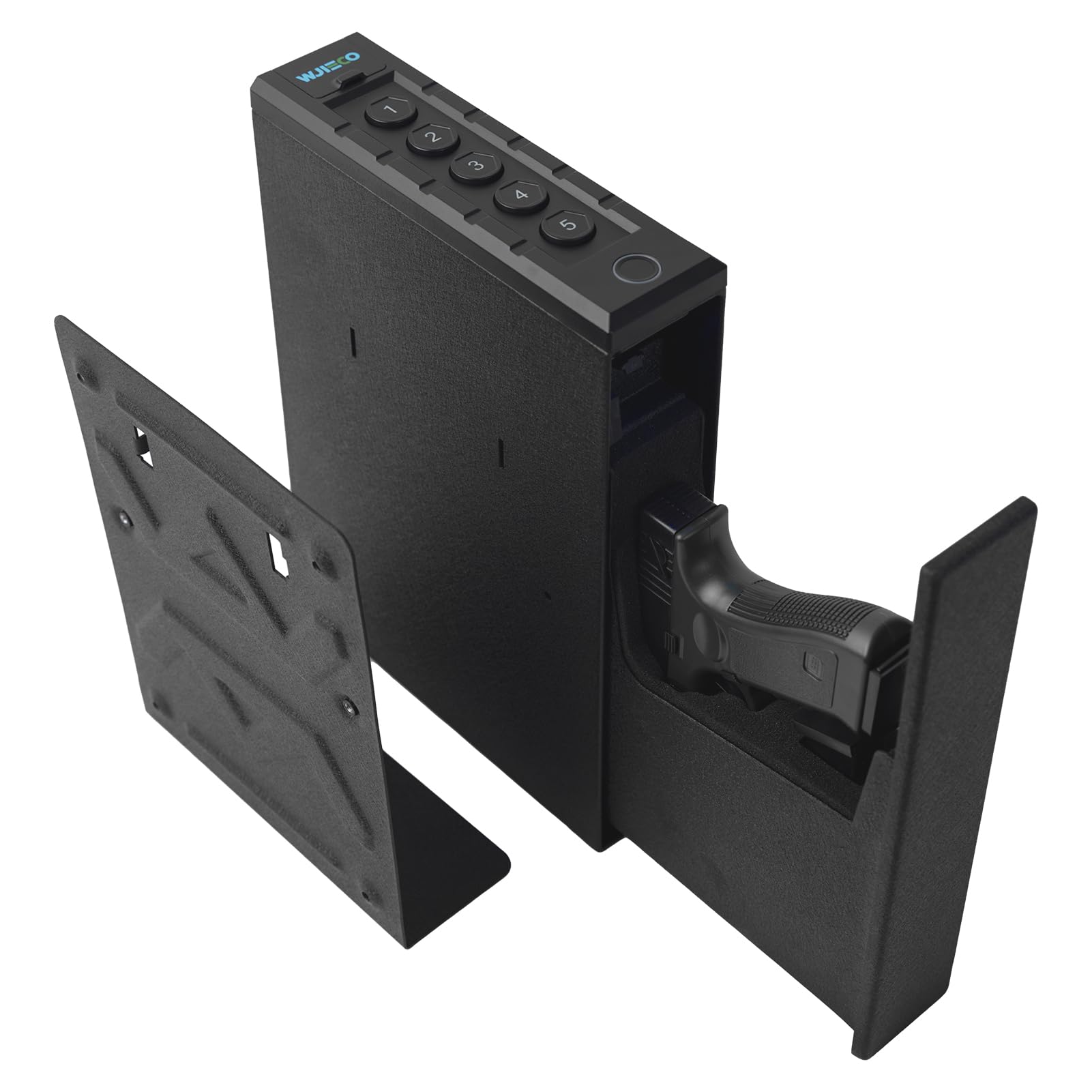 Photo 1 of WJIECO Slider Biometric Pistol Safe 3 Ways Quick Access with Fingerprint/Keypad/Key Lock for Nightstand Bed Desk