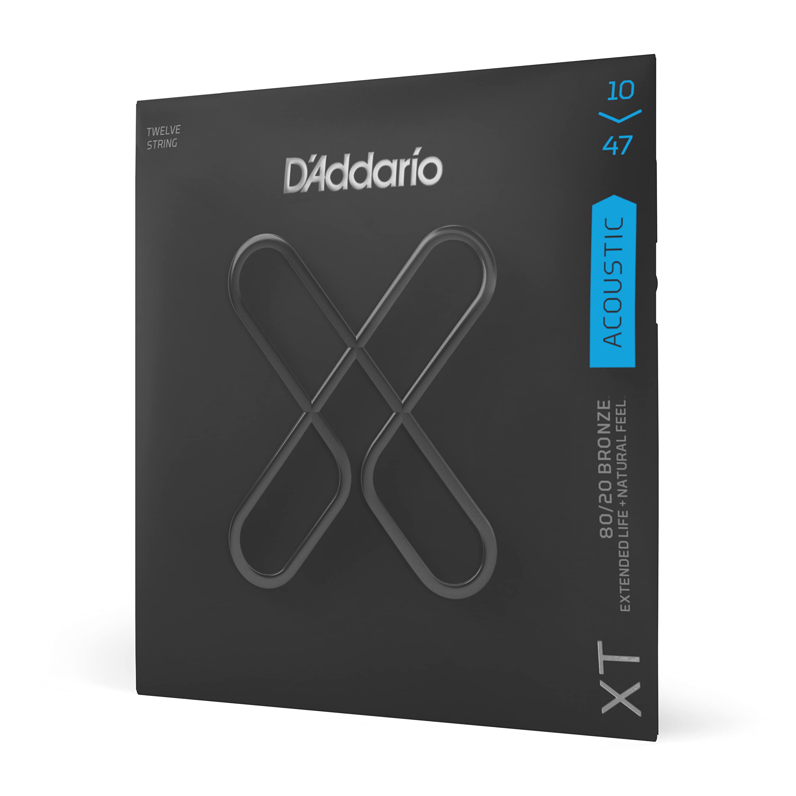 D'Addario Guitar Strings - XT 80/20 Bronze Coated Acoustic Guitar Strings - XTABR1047-12 - Extended String Life with Natural Tone & Feel - For 12 String Guitars - 10-47 Light 12-String