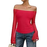 REORIA Off The Shoulder Tops for Women Tube Double Lined Mesh Going Out Shirts 2025 Fall Fashion Trendy Tops