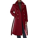 Runcati Mens Trench Coat Notch Lapel Double Breasted Belted Pea Coat Wool Blend Winter Warm Overcoat