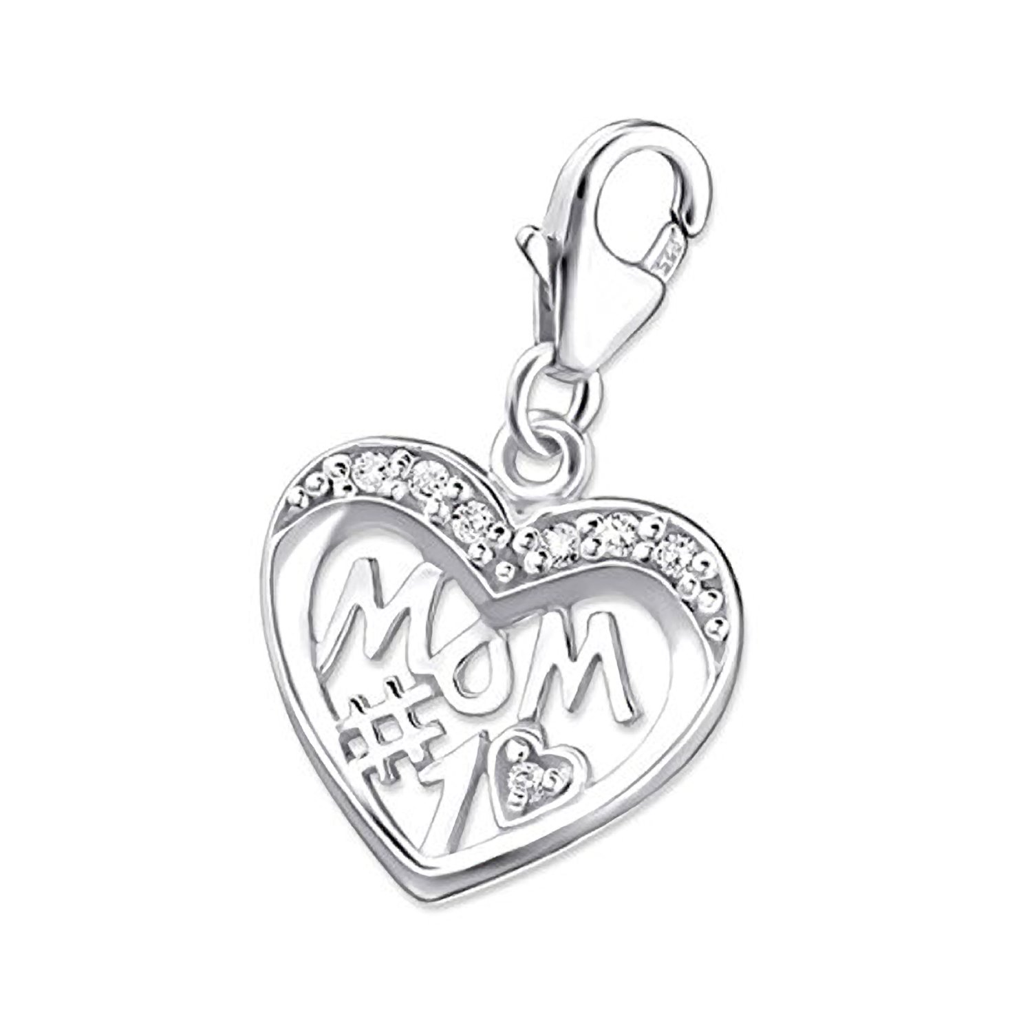 MUM #1 / NO.1 MUM Sterling Silver Clip On Charm Pendant with Lobster Clasp for Women - Compatible with Thomas Sabo Charms Bracelet - Women's Clasp Charms