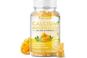 UPNEUTRI Calcium Magnesium Zinc with Vitamin D3 Supplement, Sugar Free Calcium Gummies for Women Men, High Absorption Zinc Gummies for Bone & Muscle & Immune Health, Vegan Mango Flavor - 60 Count