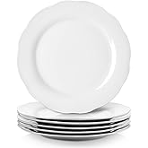 Y YHY Ceramic Dinner Plates, 10.6 Inch Porcelain Scalloped Plates, Off-White Serving Dishes Set of 6 for Home Kitchen, Microwave & Dishwasher Safe, Dinnerware Dishes Gift for Thanksgiving Christmas