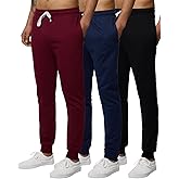 Real Essentials 3 Pack: Men's French Terry Fleece Active Casual Jogger Sweatpants with Pockets (Available in Big & Tall)