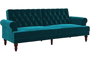 Novogratz 2342979N Upholstered Cassidy, Convertible Couch, Green Velvet Futon