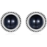 BETHZA Natural Gemstone Stud Earrings 925 Sterling Silver Small Gemstone Stud Earring Western Boho Jewelry Gift for Women