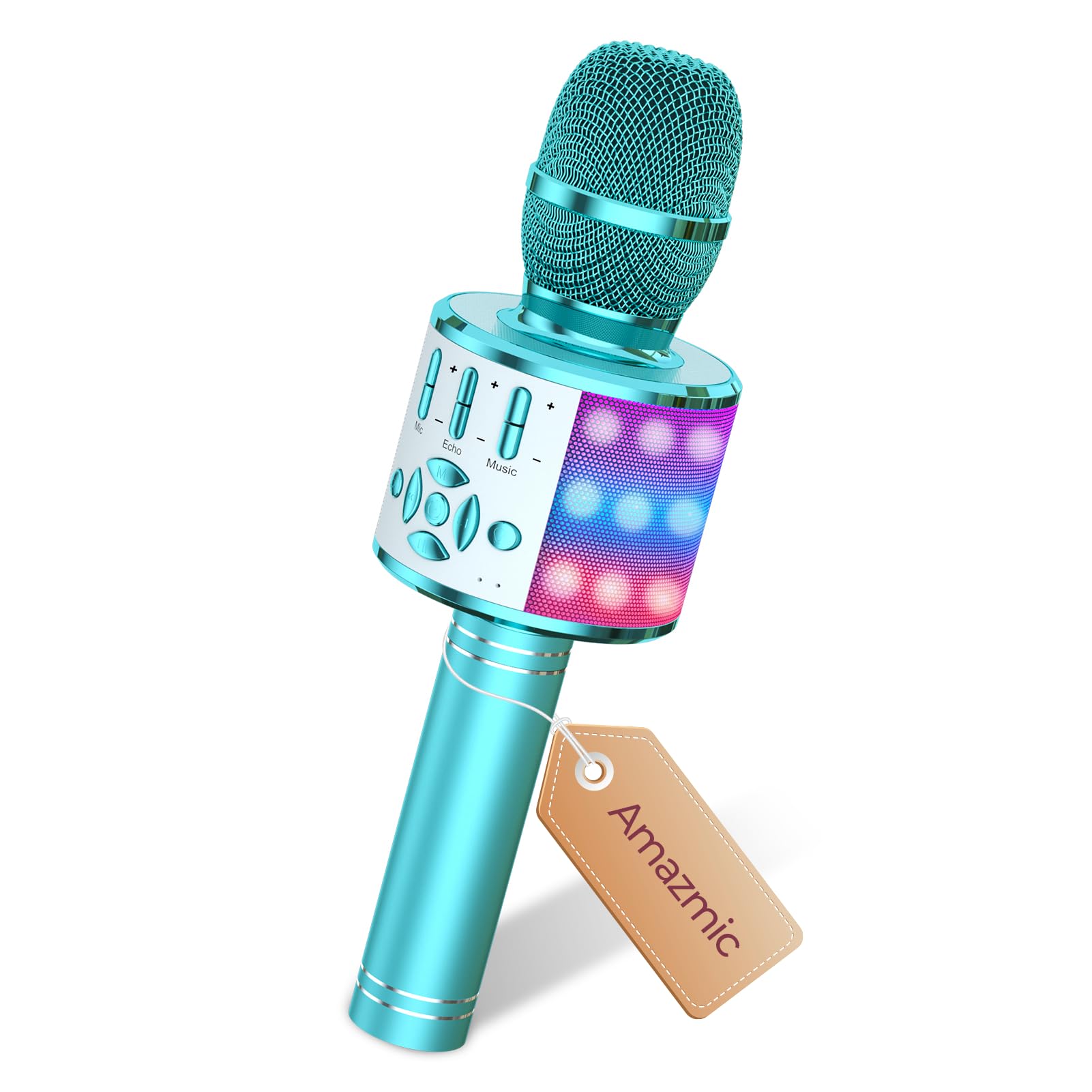 Photo 1 of Amazmic Kids Karaoke Microphone Machine Toys for Girls Bluetooth Microphone with LED Light, Christmas Birthday Gift for Girls Boys 3 4 5 6 7 8 9 10 11 12 Year Old Kids Toys(Blue)