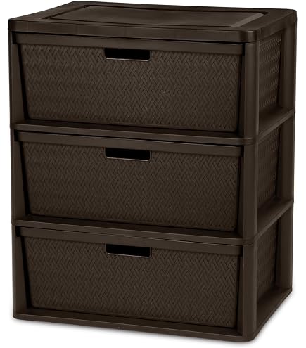 Amazon.com: 3 Drawer Plastic Dresser for Clothes – Brown Plastic Drawers, Sturdy Storage Tower, Removable Bins, No Tools Needed, Space-Saving Unit for Bedroom, Closet, Craft Room, Office : Office Products