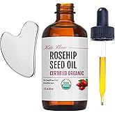 Kate Blanc Cosmetics Rosehip Oil for Face with Stainless Gua Sha (1oz, Organic, Pure, Cold Pressed) Rosehip Seed Face Oil for Gua Sha Massage