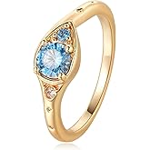 Valloey Rover Gold Rings for Women 14K Gold Plated Dainty Engagement Rings Fake Wedding Bands Ring for Women Simple Blue CZ Rings Gold Jewelry Trendy Size 6-8