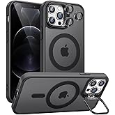 Norllben Magnetic for iPhone 12 Pro Max Case with Stand, Compatible with Magsafe, Military Protection & Camera Lens Protector Translucent Matte Case, Black