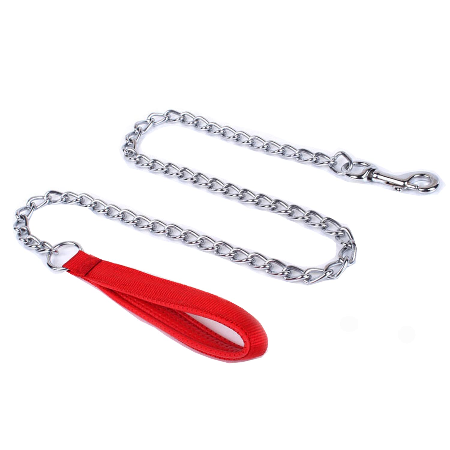 Petiry Chain Lead Chew Proof Metal Dog Leash with Soft Padded Handle,4ft Length Strong Anti-Bite Dog Lead,Red Small Size