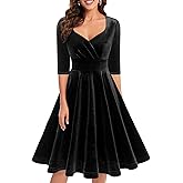Bbonlinedress Womens Velvet Long Sleeve Formal Wedding Guest Vintage Cocktail Holiday Party Midi Dress