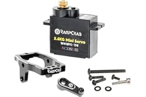 RampCrab RC Steering Servo with Servo Mount Bracket and Servo Horn for TRX4M RC Car, 1/18 Upgrades Parts, Suitable for TRX4-M Bronco, Defender, K10 (Black Horn)