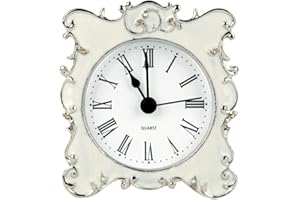 NIKKY HOME Pewter Pretty Small and Cute Vintage Table Clock with Quartz Analog Crystal Rhinestone 3 Inch for Living Room Bathroom Decoration, White Enamel