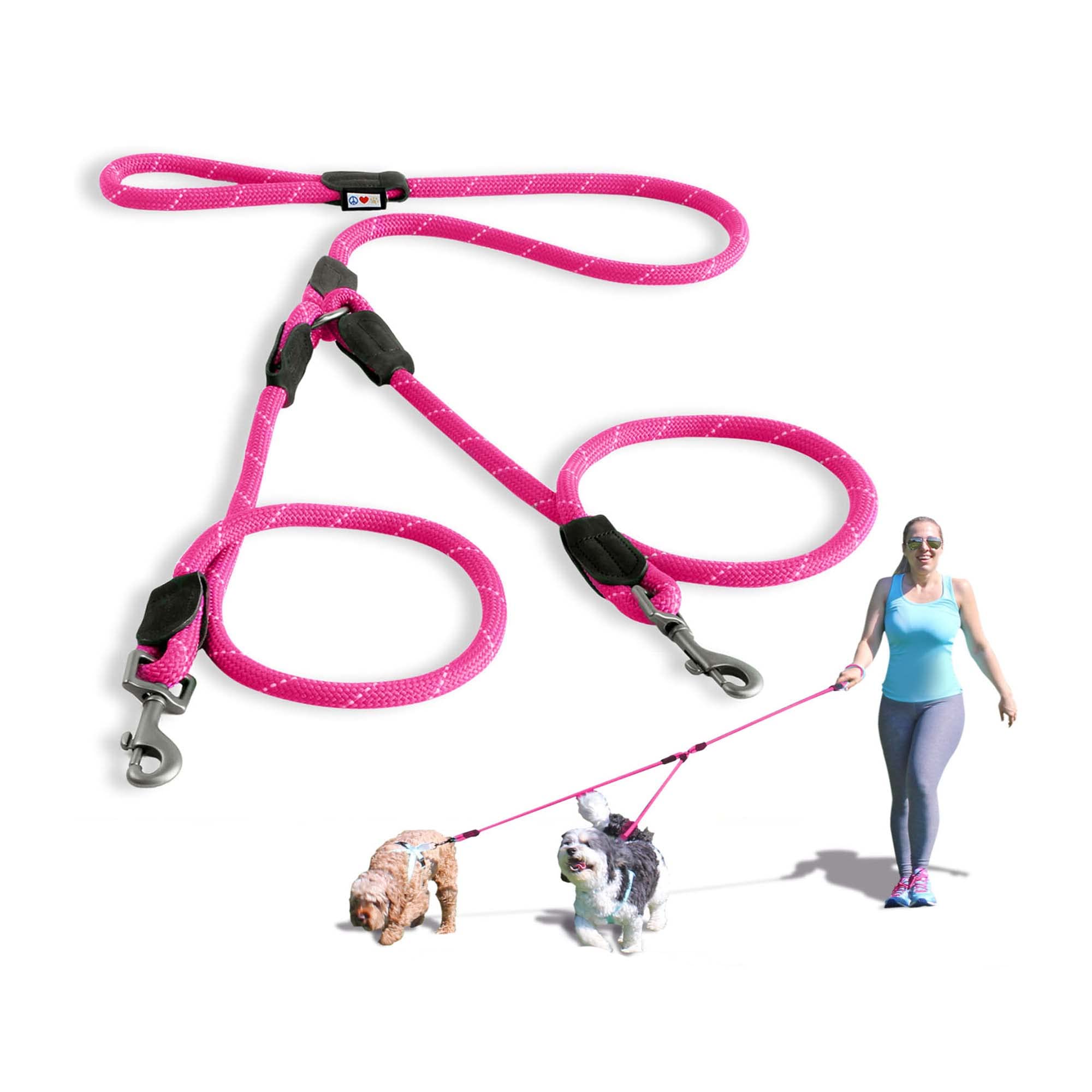 PAWTITAS Pet 2 Dog Training Lead Training | Reflective Dog Lead | Double Dog Lead Anti Pull Dog Lead splitter| Dual Dog Lead for Medium Dog to Large Dog - M/L Pink Two Dog Lead