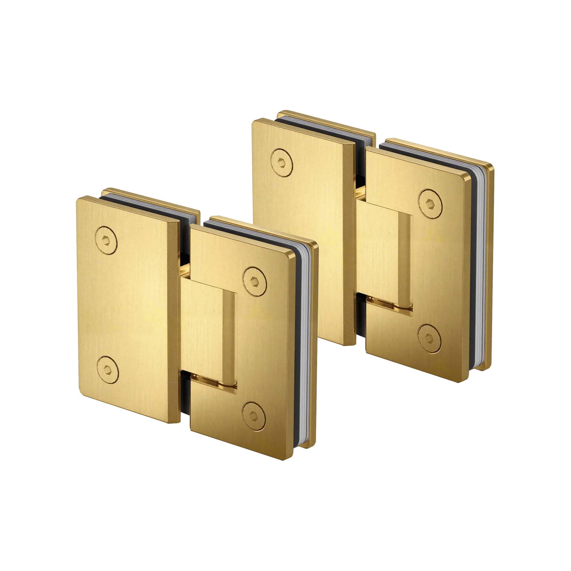 Photo 1 of Bathlink 180 Degree Glass Shower Door Hinges, Heavy Duty Brushed Gold Glass Door Hinge for Bathroom, 2 PCS 304 Stainless Steel Shower Door Hinges for 1/4" to 1/2" Frameless Shower Door