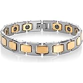 Gem Stone King Men’s Solid Silver and Gold IP Shiny Polished Tungsten Link Bracelet 8.25 Inches in Length with Fold Over Safety Clasp