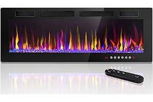 LEMBERI 60 inch Electric Fireplace Recessed and Wall Mounted,750/1500W Fireplace Heater and Linear Fireplace with Touch Screen Control Panel, Timer,Remote Control,Adjustable Flame Color and Speed