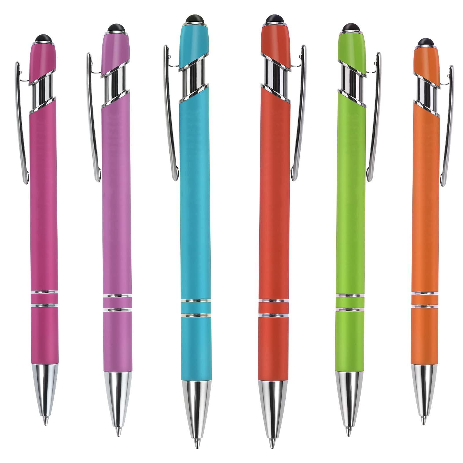 Cobee Ballpoint Pen with Stylus Tip, 6 Pieces Retractable Ballpoint Pens, 1.0 mm Black Ink Soft Click Metal Pens, 2 in 1 Stylus for Touch Screens, School Office Gift Supplies(Mixed Color)