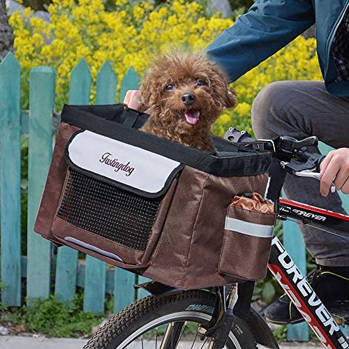 Hillwest Pet Bike Basket Bag Bicycle Front Carrier Pet Dog Bicycle Carrier Bag Basket Puppy Dog Cat Travel Bike Carrier Seat Bag for Small Dog Products Travel Accessories Brown Under 17.6lbs