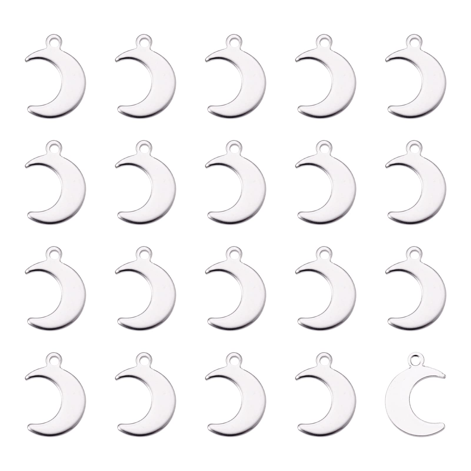 Pandahall 200pcs 304 Stainless Steel Moon Charms Double Side Crescent Moon Tag Pendants Metal Charms 16x11x0.9mm for Earring Bracelet Necklace Jewelry Making