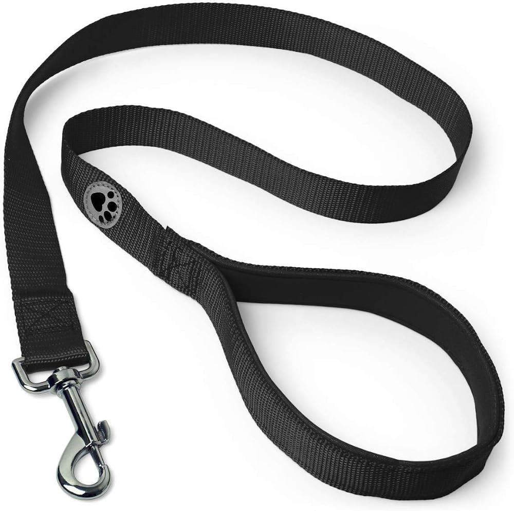 igadgitz Home Padded Dog Lead Leash 100cm Black with Reflective Paw Logo