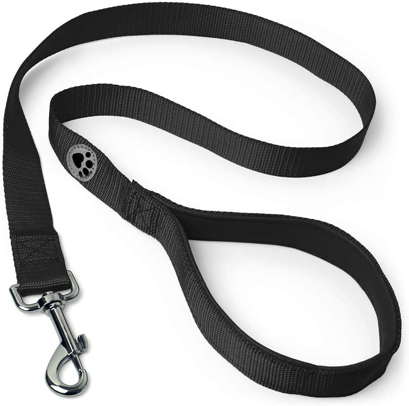 igadgitz Home Padded Dog Lead Leash 100cm Black with Reflective Paw Logo