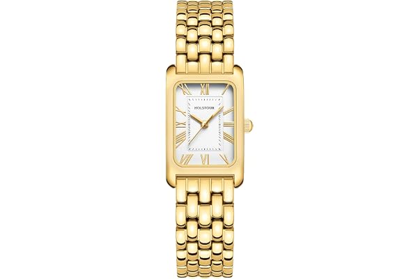 HOLSTOUR Watches for Women Vintage Bracelet Roman Dial Rectangular Case Gold Watch Waterproof with Tools